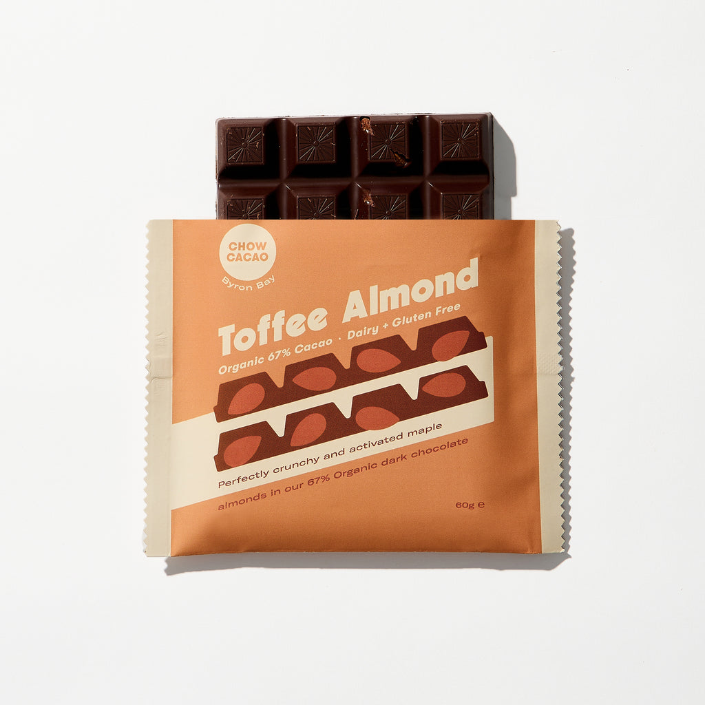 Toffee Almond Chocolate | Organic Dark Chocolate Bar - Chow Cacao
